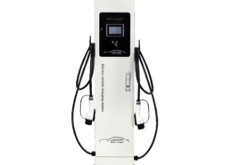 14kW dual gun AC EV charger floor mounted in an outdoor charging station