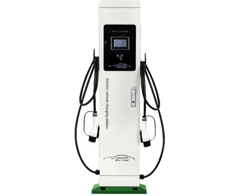 14kW dual gun AC EV charger floor mounted in an outdoor charging station