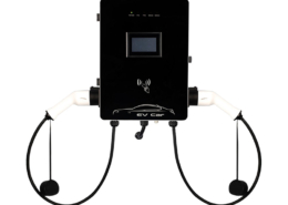 44kW Level 2 EV charger Wall mounted at commercial parking area for multiple EV charging