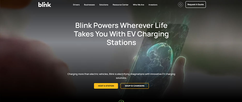 Blink charging electric vehicle charging station website