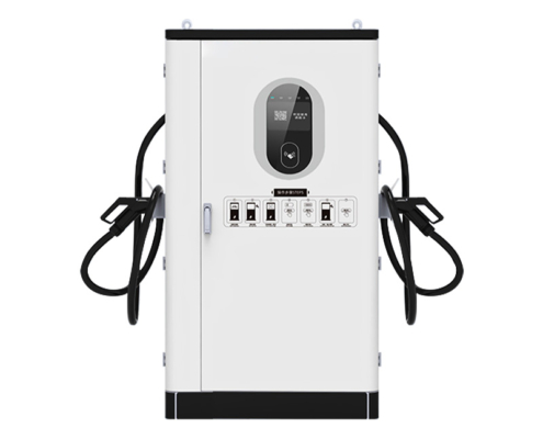 High-power dual-gun DC fast charger for heavy-duty electric trucks, 320kW and 360kW models on white background