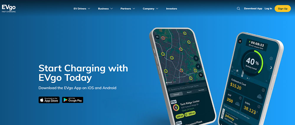 EVgo electric vehicle charging station website