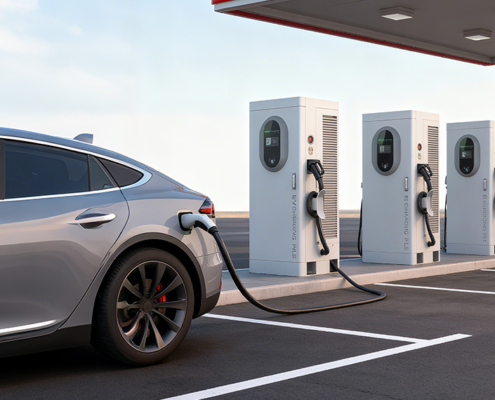 Level 3 rapid DC charging station charging a vehicle