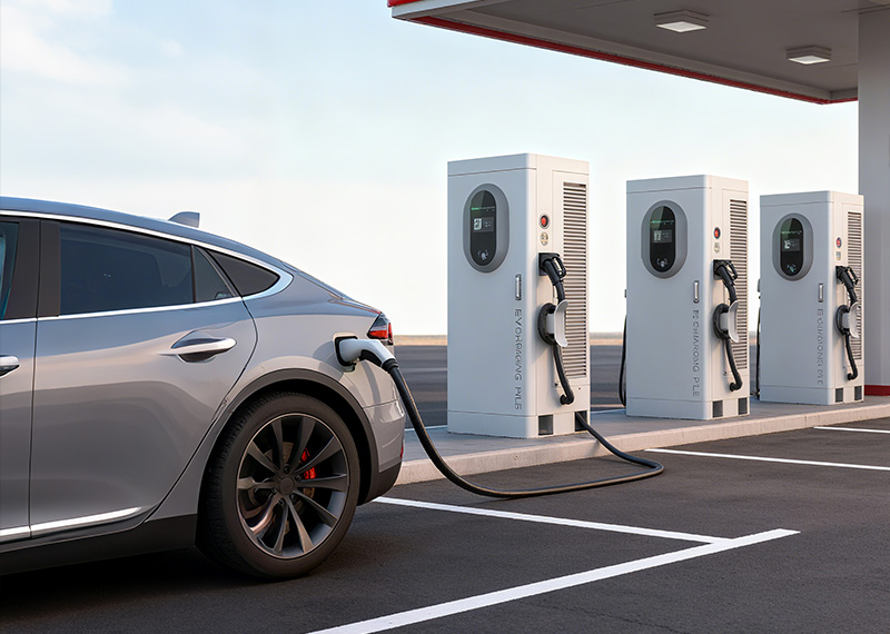 Level 3 rapid DC charging station charging a vehicle