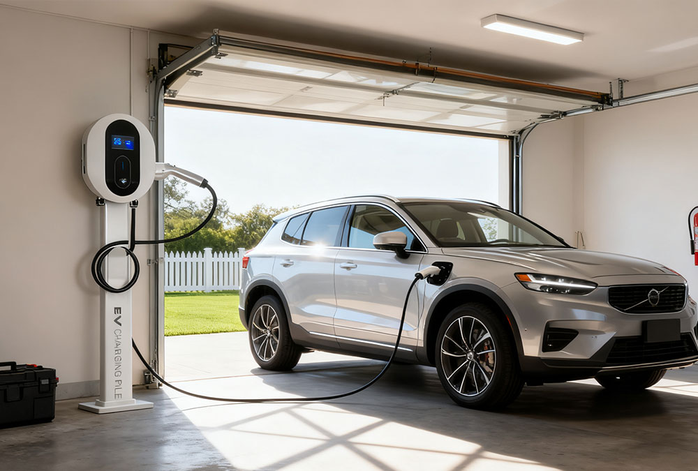 Electric vehicle safely charging in a garage using a home AC charger