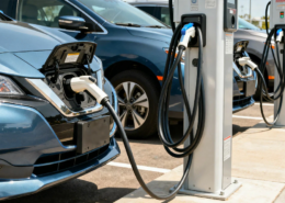 Electric vehicles charging at public parking spaces using EV charging stations