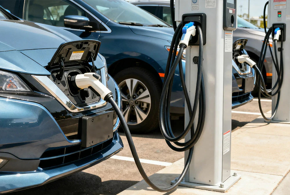Electric vehicles charging at public parking spaces using EV charging stations