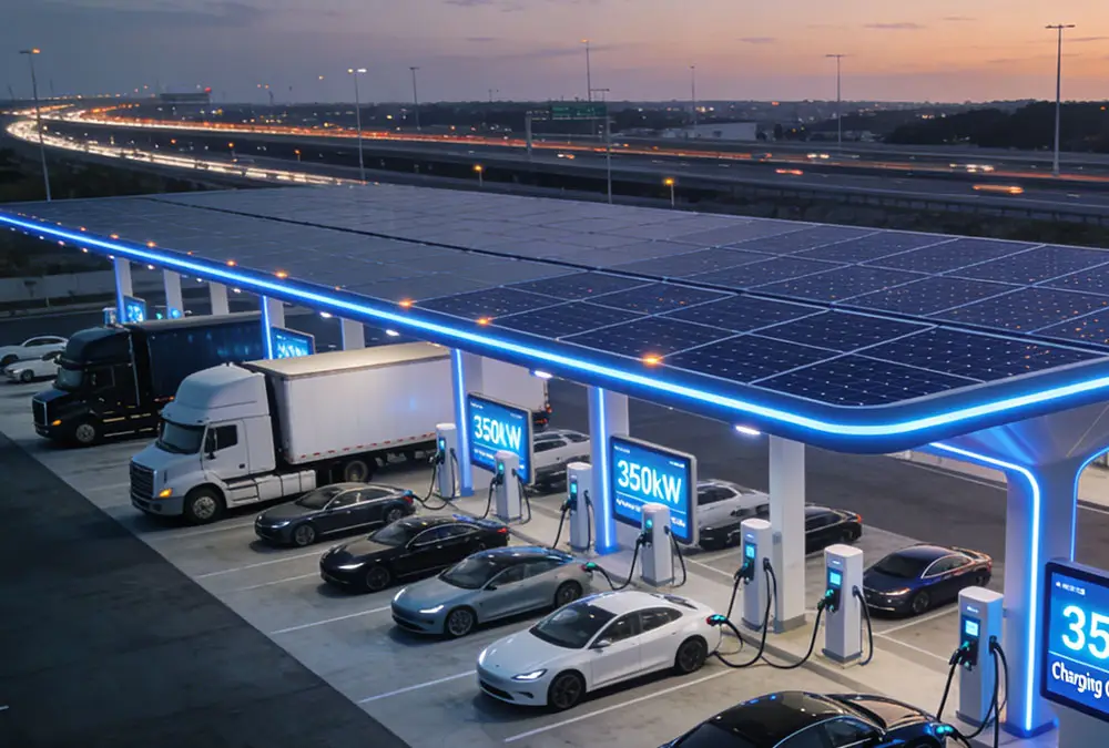 350kW ultra-fast EV charging station along highways supporting long-distance electric vehicle travel