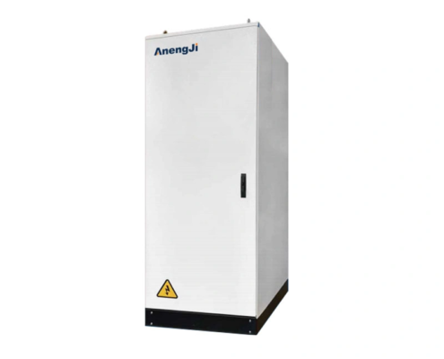 Low voltage energy storage grid-tie cabinet front view for commercial battery storage AC distribution and grid connection