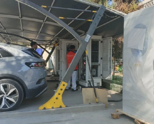 180kW-240kW DC dual-gun EV charging station installed in a commercial parking lot in Uzbekistan.
