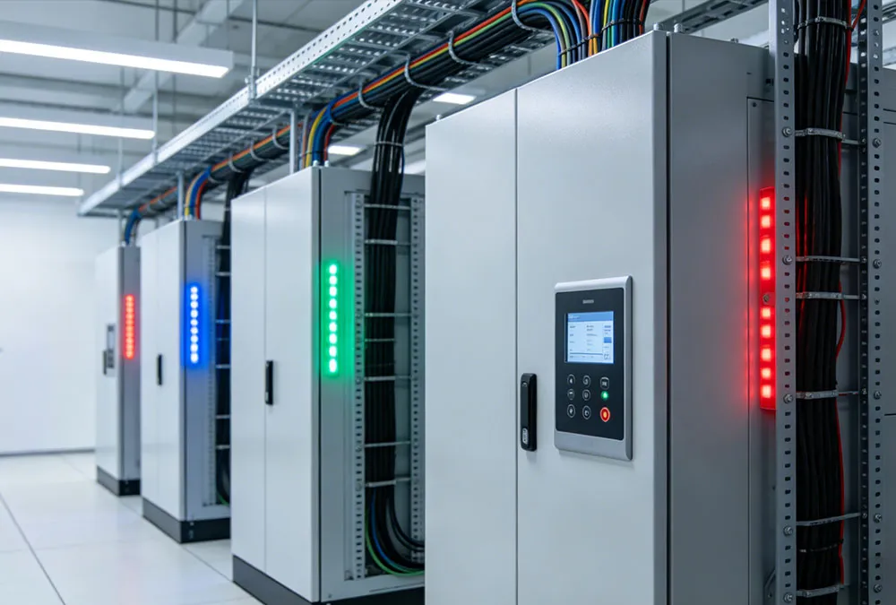 Modular commercial battery storage system installed in a modern office building utility area to optimize battery storage system price for commercial buildings.