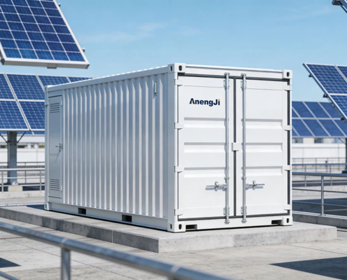 AnengJi containerized energy storage system installed in an industrial facility for peak shaving.