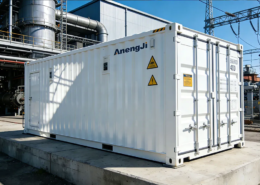 A large-scale containerized industrial battery energy storage system (BESS) installed at a manufacturing plant to reduce commercial energy storage system cost.