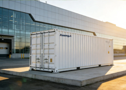 A large-scale BESS for industrial manufacturing installed at a modern factory to manage peak load.