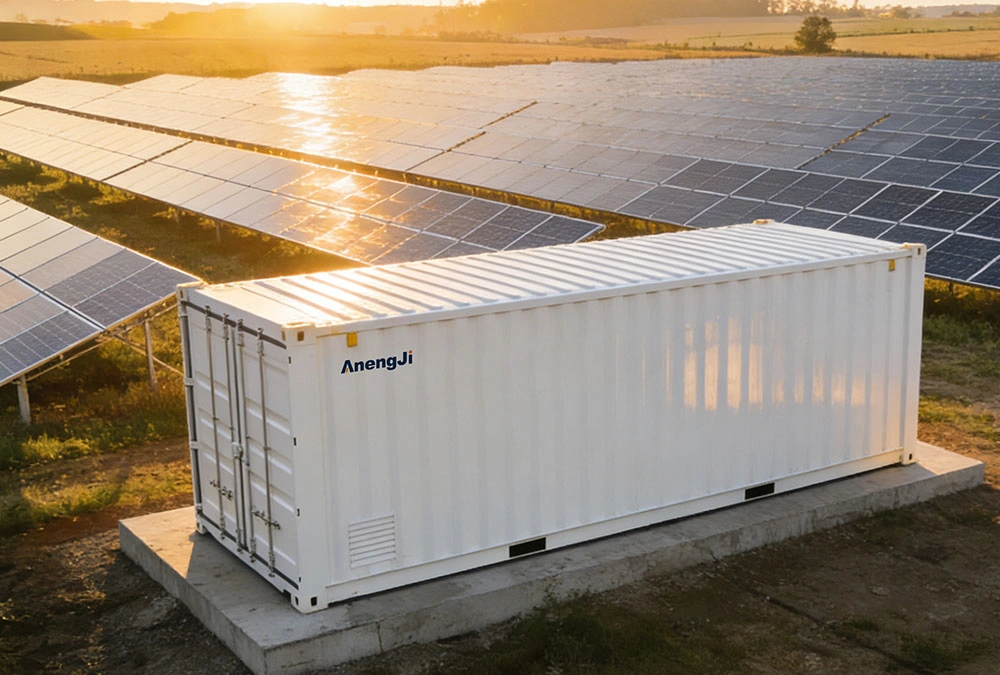A 5MWh liquid-cooled BESS unit integrated with a large-scale solar farm in Poland for grid stability.