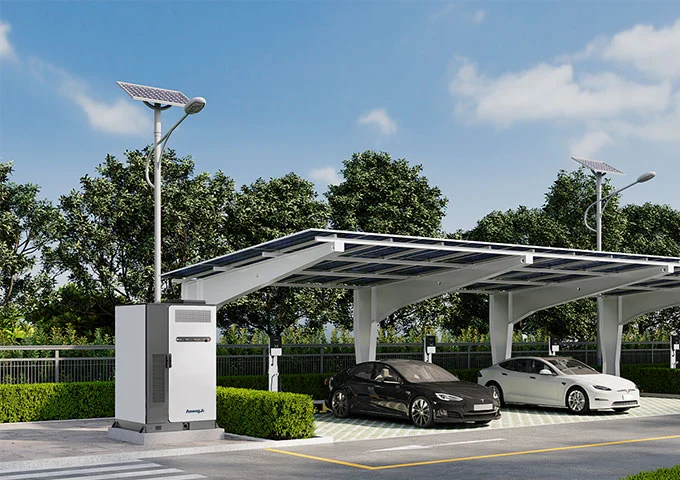 Commercial solar storage EV charging system with battery energy storage for fast EV charging stations