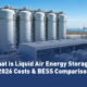A massive grid-scale liquid air energy storage facility featuring cryogenic tanks and expansion turbines for long duration energy storage.