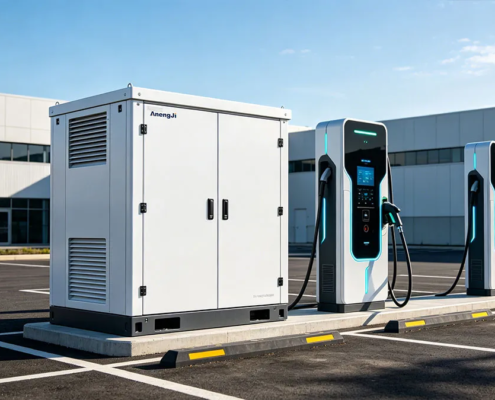 Industrial energy storage for ev charging cabinet integrated with DC fast chargers.
