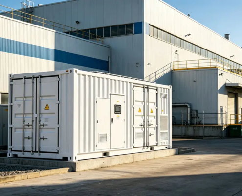 Industrial peak shaving energy storage system installed at a manufacturing facility to reduce demand charges.