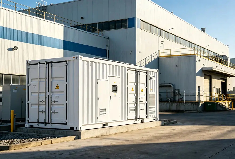 Industrial peak shaving energy storage system installed at a manufacturing facility to reduce demand charges.