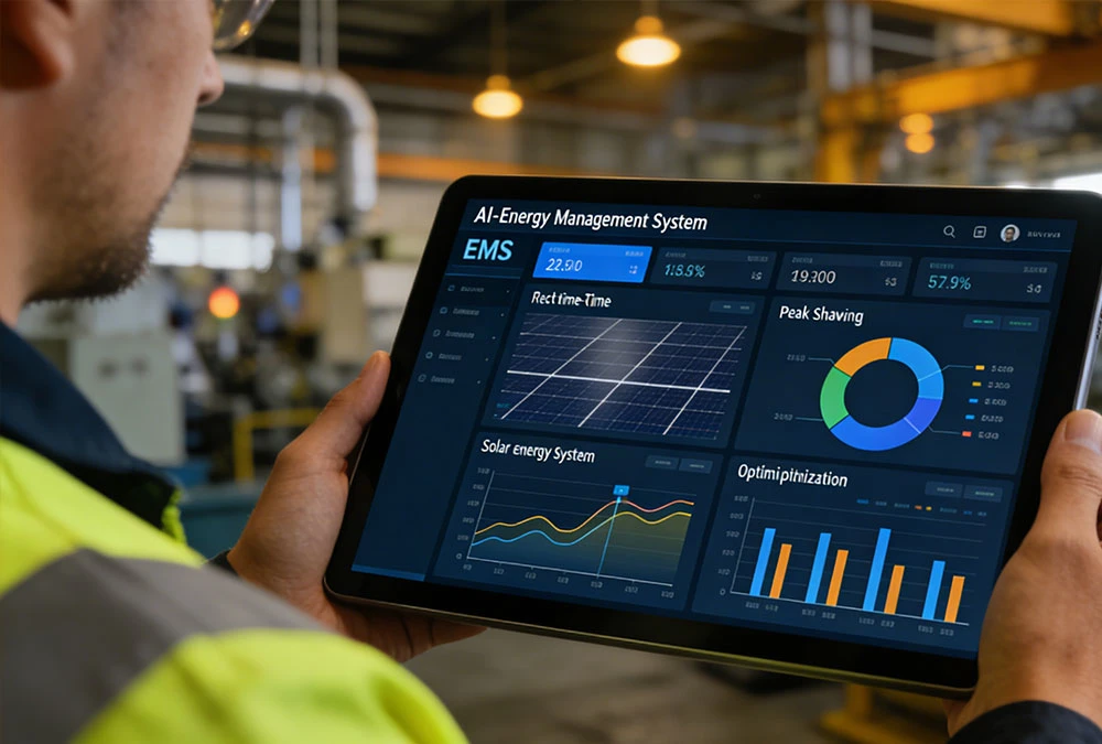 Smart Energy Management System (EMS) dashboard for solar energy optimization and industrial peak shaving.