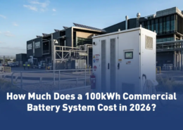 A 100kWh commercial battery energy storage system installed at an industrial facility for peak shaving and cost reduction.