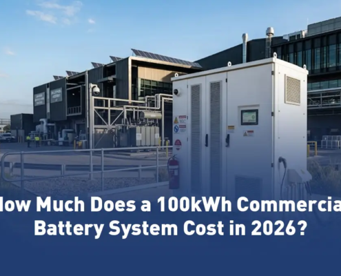 A 100kWh commercial battery energy storage system installed at an industrial facility for peak shaving and cost reduction.