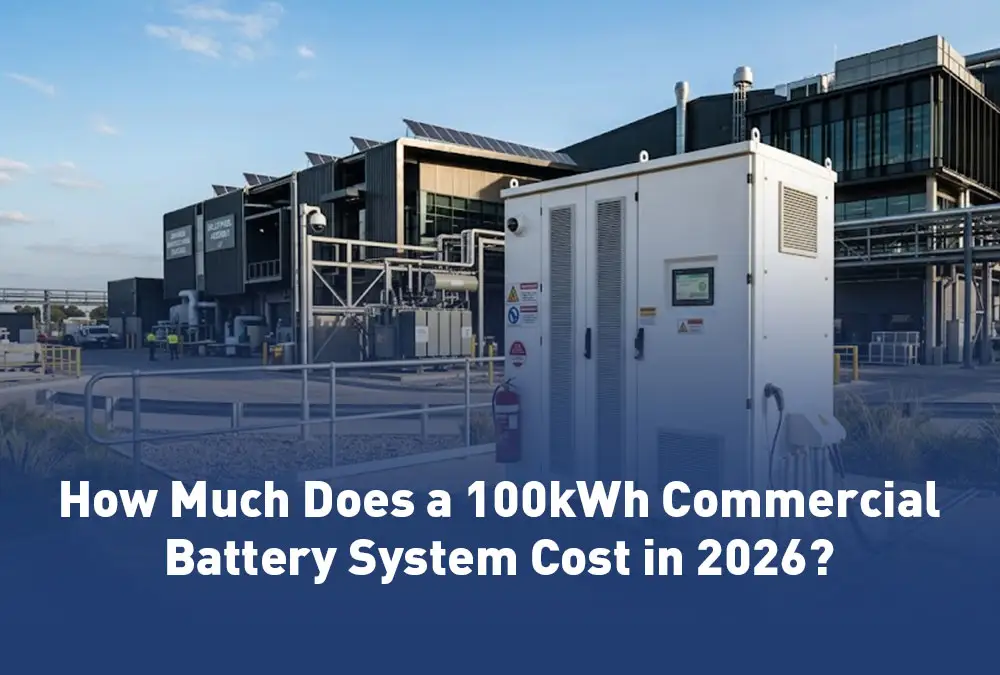 A 100kWh commercial battery energy storage system installed at an industrial facility for peak shaving and cost reduction.