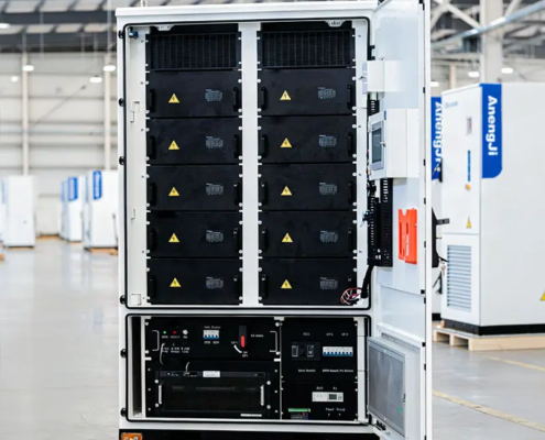 inside layout of 241kWh ESS cabinet with battery packs, BMS and air cooling system for stable energy storage performance