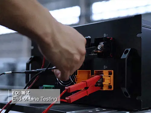 Engineers performing end-of-line testing on battery energy storage systems to ensure safety, performance, and compliance before delivery