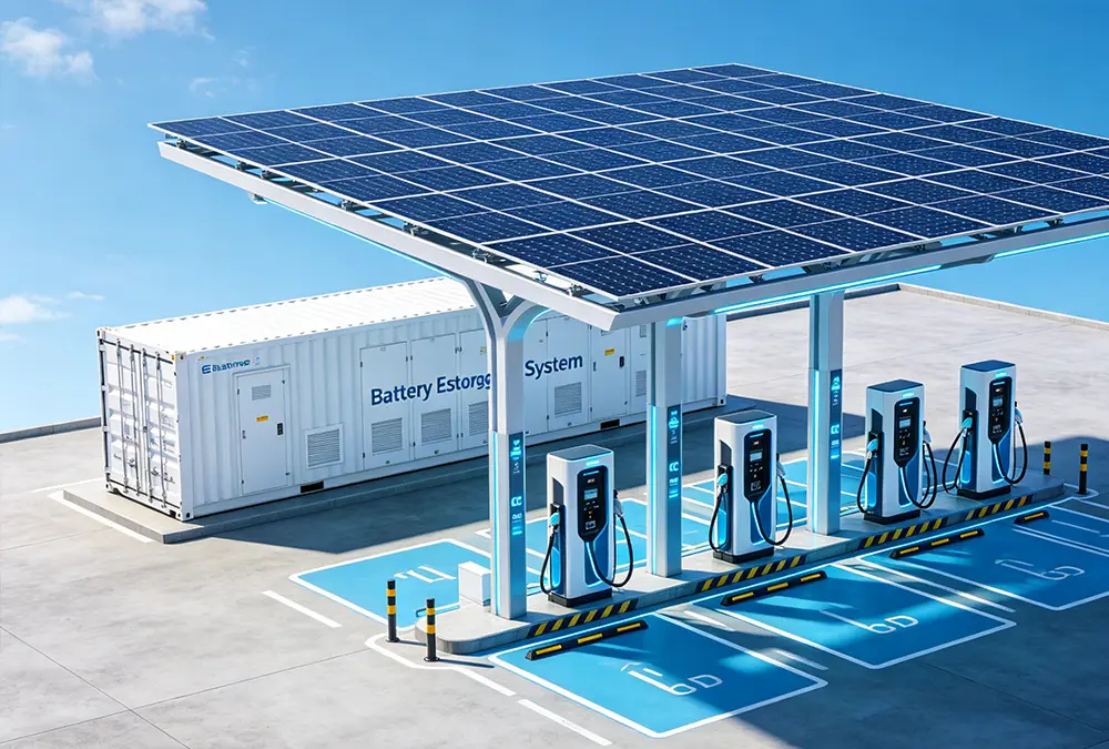 A large-scale BESS system for commercial solar projects enhancing grid stability.