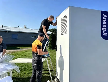installation of battery energy storage system with electrical cabling and system setup