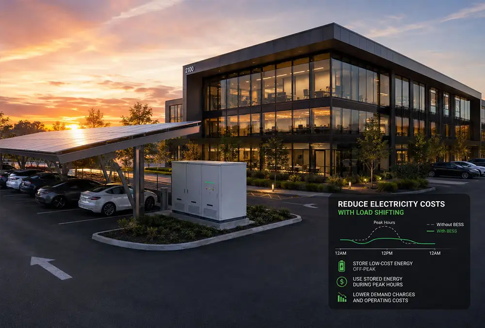 A modular BESS for commercial buildings demonstrating high commercial battery storage ROI through electricity cost optimization.