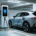 A high-power commercial DC fast charging pile providing rapid energy to an electric vehicle in a public parking station.