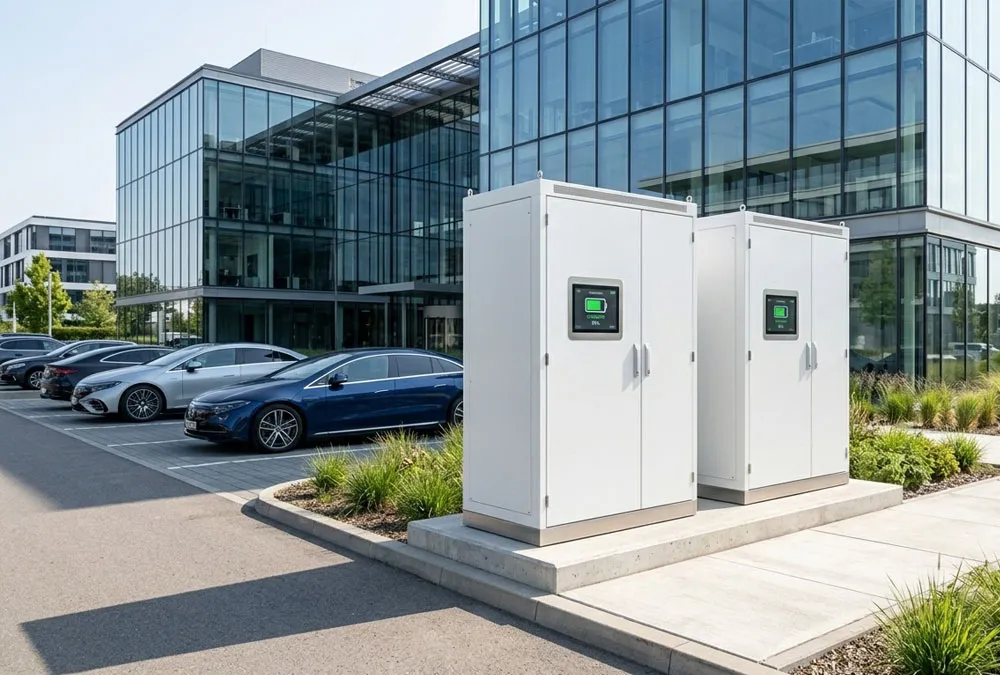 High-efficiency commercial solar storage batteries for sale designed as modular cabinets for business parks.