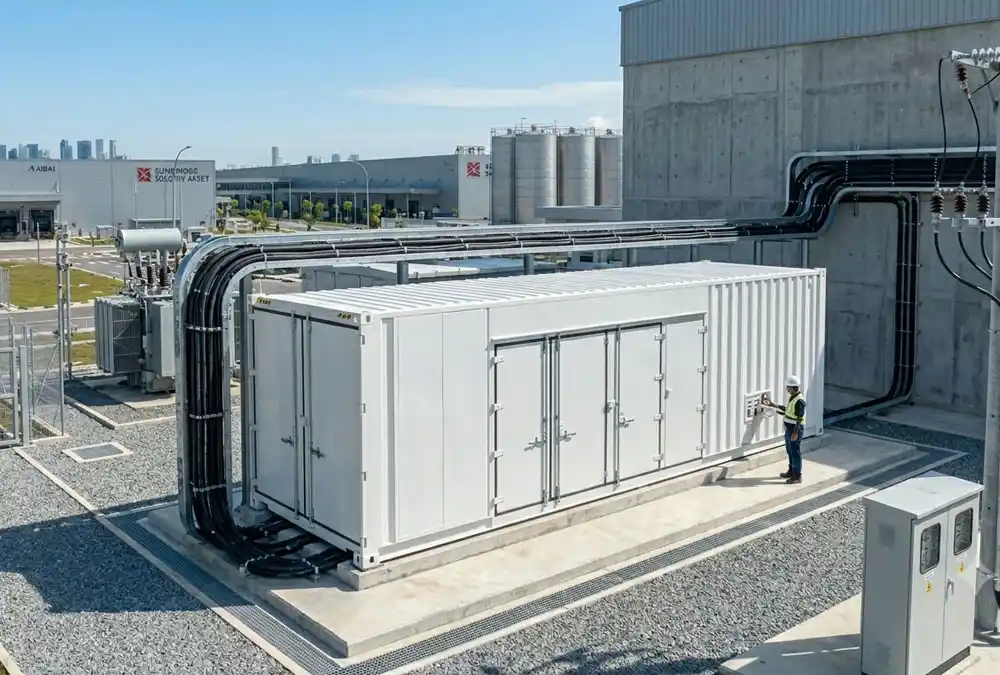 Industrial scale commercial battery storage for solar systems to manage peak demand charges and improve project economics.
