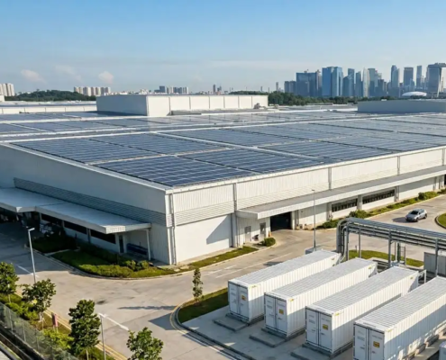 Implementing an integrated project delivery model featuring rooftop solar arrays and commercial battery storage containers.