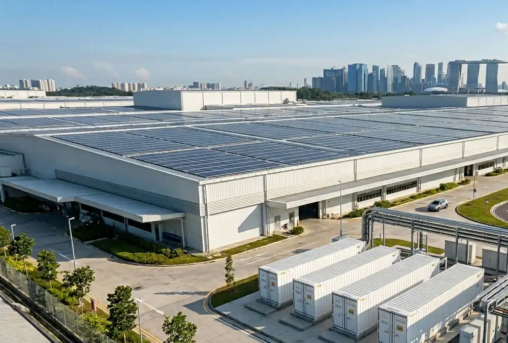 Implementing an integrated project delivery model featuring rooftop solar arrays and commercial battery storage containers.