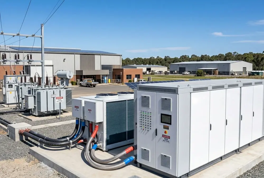 Industrial liquid-cooled battery energy storage system (BESS) container integrated with solar plus storage solutions for peak-shaving.