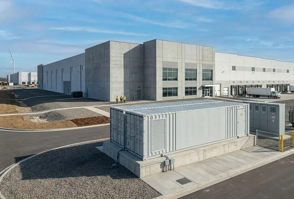 An integrated industrial battery energy storage system for factories deployed to manage demand charges and peak loads.