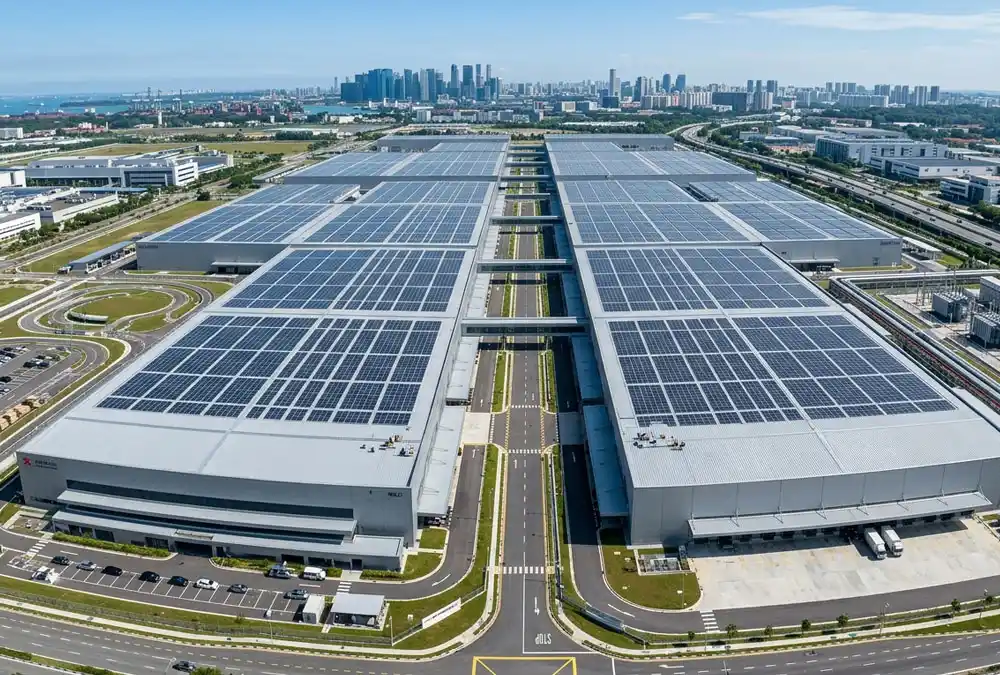 High-capacity industrial solar systems installed on a large manufacturing facility roof to reduce production overhead costs.