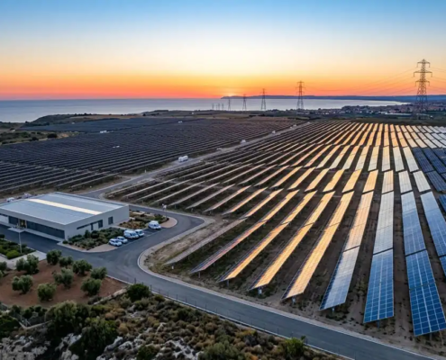 A massive utility scale solar EPC cost project in Europe featuring modern single axis tracking systems.