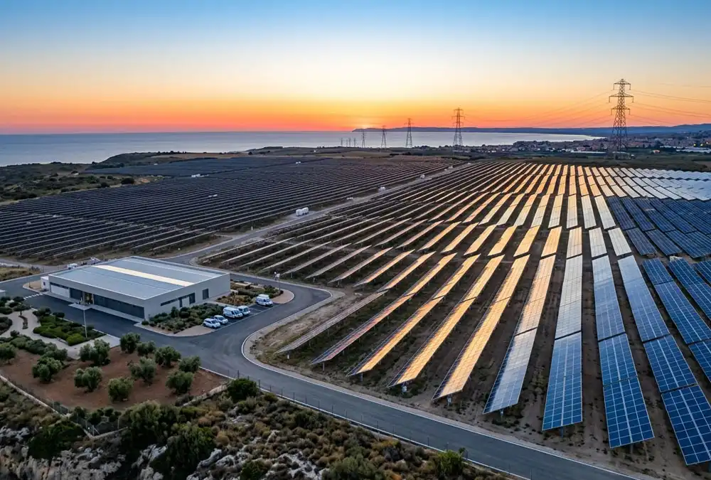 A massive utility scale solar EPC cost project in Europe featuring modern single axis tracking systems.