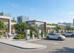 Discover key benefits of commercial EV charging stations installed at a modern retail shopping center.