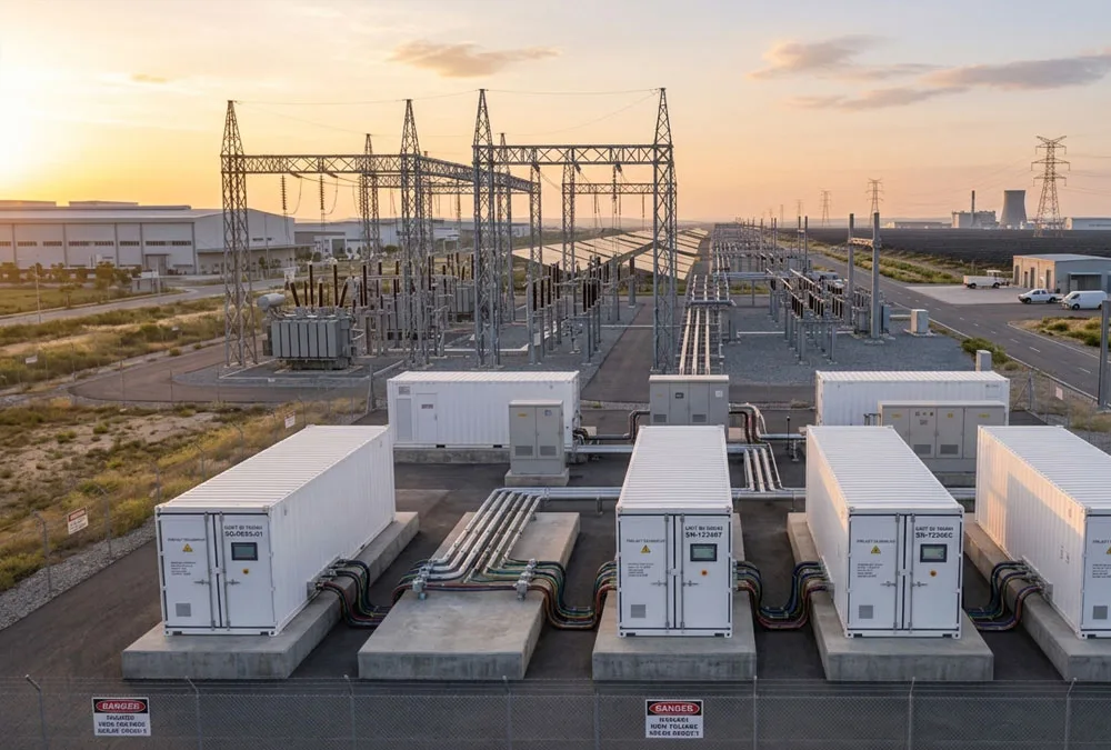 Industrial solar plus storage system installation delivered by a qualified bess battery storage supplier at a manufacturing hub