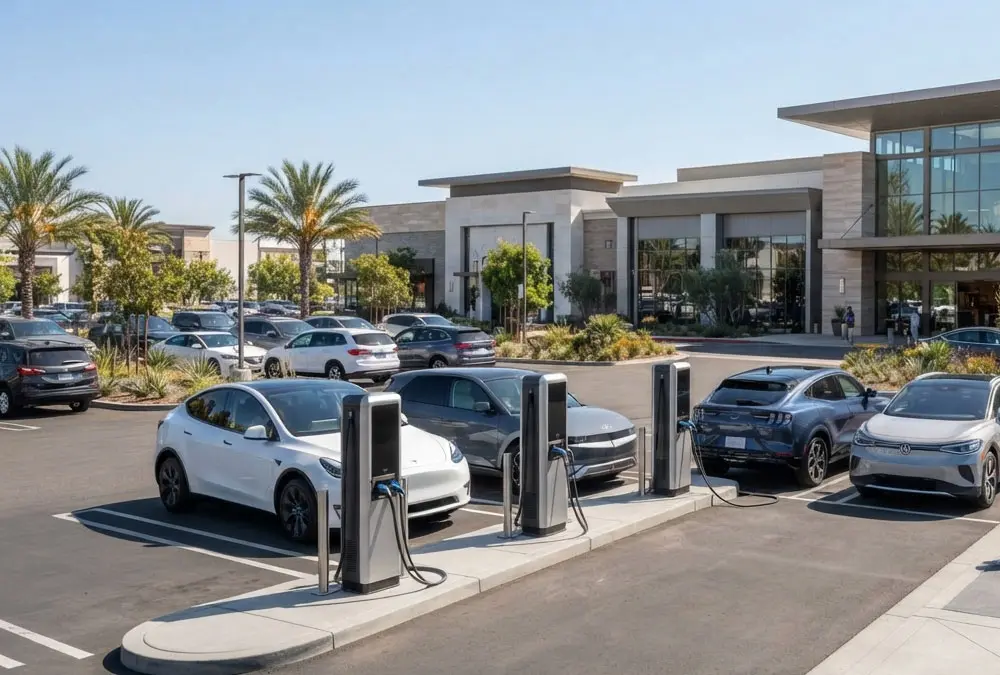 Commercial EV charging business model for retail shopping centers with DC fast chargers