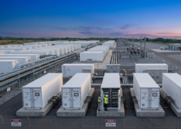 High-voltage containerized BESS architecture with step-up transformer connected to an industrial utility grid