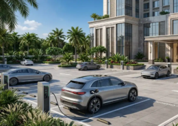 Smart destination EV charging solutions installed in a commercial hotel parking lot