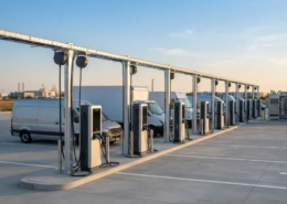 Profitable commercial EV charging business model showing DC fast chargers and battery energy storage