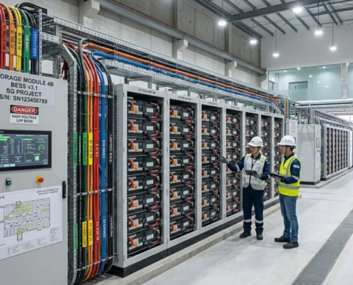 A state-of-the-art commercial energy storage system integrated with rooftop solar panels, demonstrating the massive financial benefits of solar battery storage for businesses.